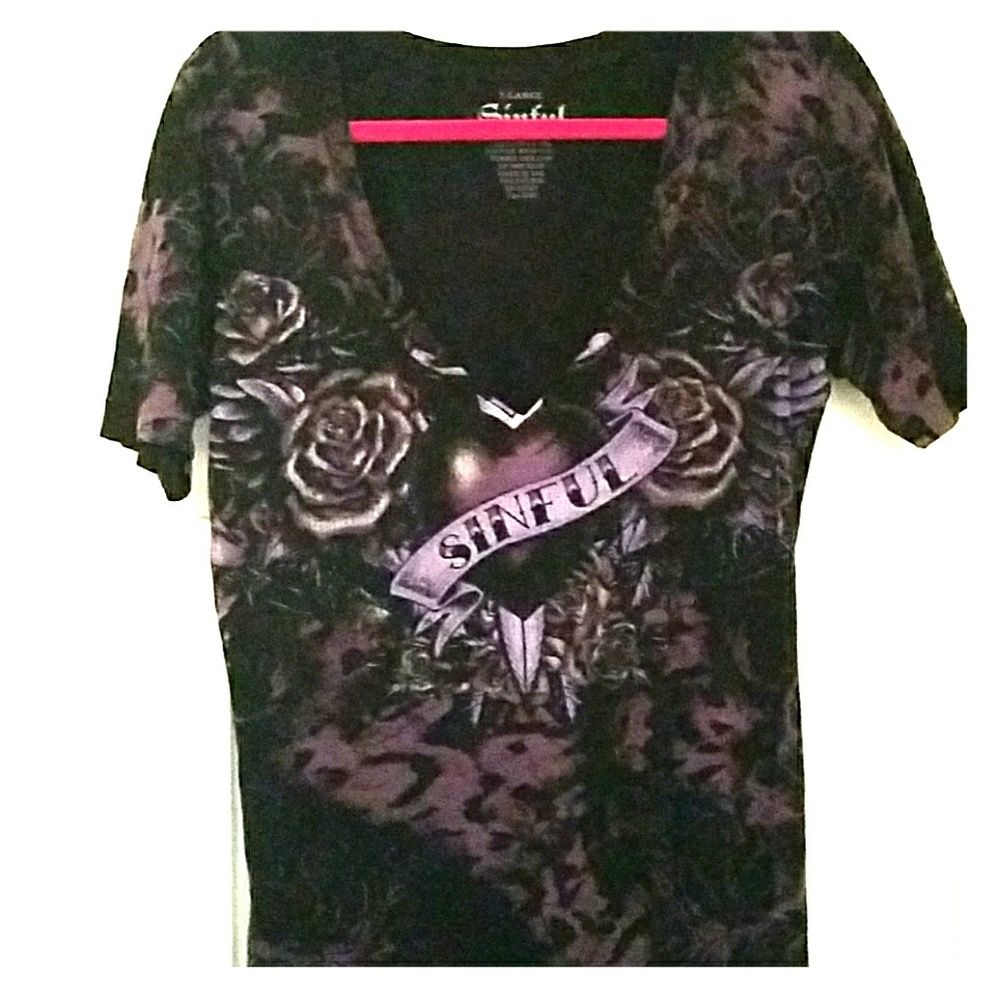 Sinful  . Low V neck tee